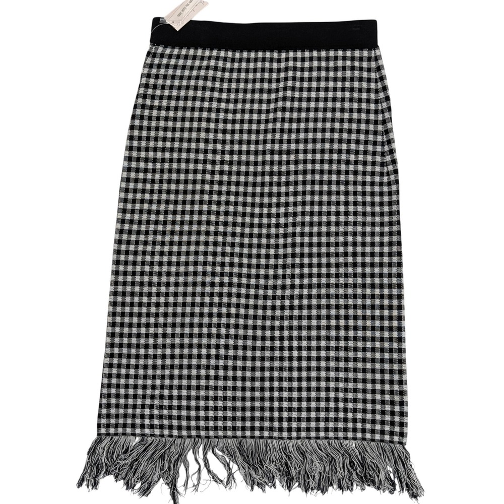 Nanette Lepore NWT Black White Gingham Asymetrical Fringe Hem Festival Skirt L - Picture 6 of 12
